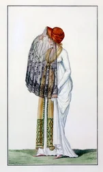 Damen-Tageskleid mit Schleier aus dem Journal des Dames, 1799